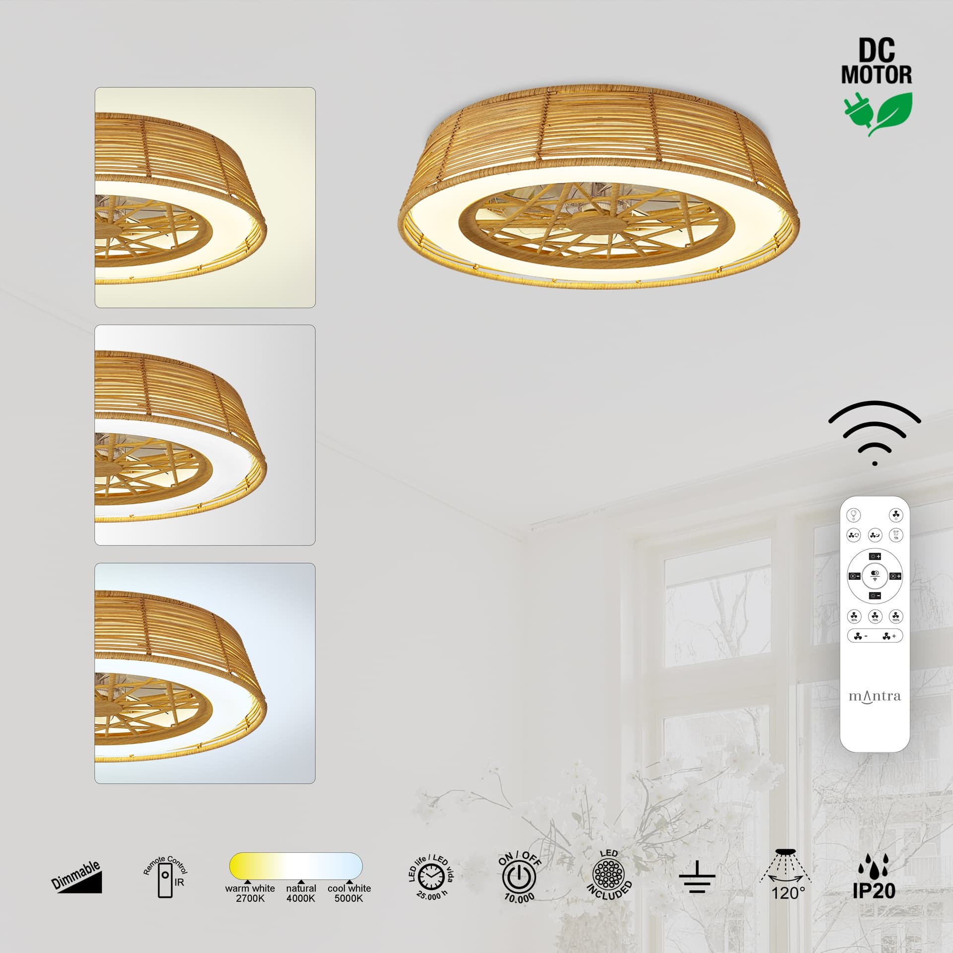 ***DES*** INDONÉSIE * LED STROPNÍ VENTILÁTOR S DÁLKOVÝM OVLÁDÁNÍM