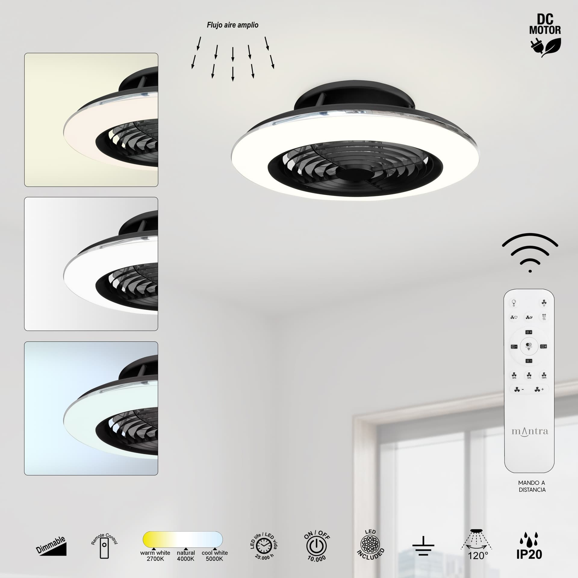 ***NABÍDKA/DES*** ALISIO MINI * VENTILATEUR LED NOIR AVEC TÉLÉCOMMANDE