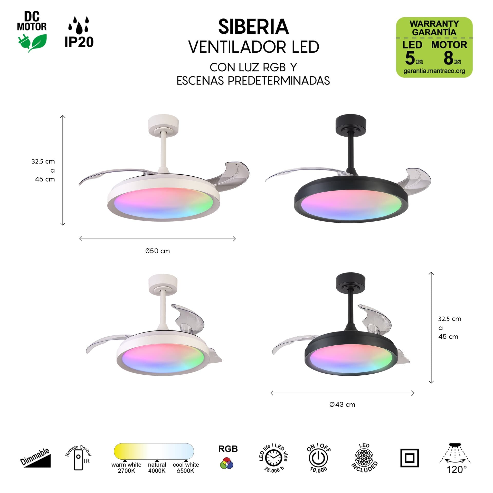 ***SIBERIA * Plafón / ventilátor - černý D43