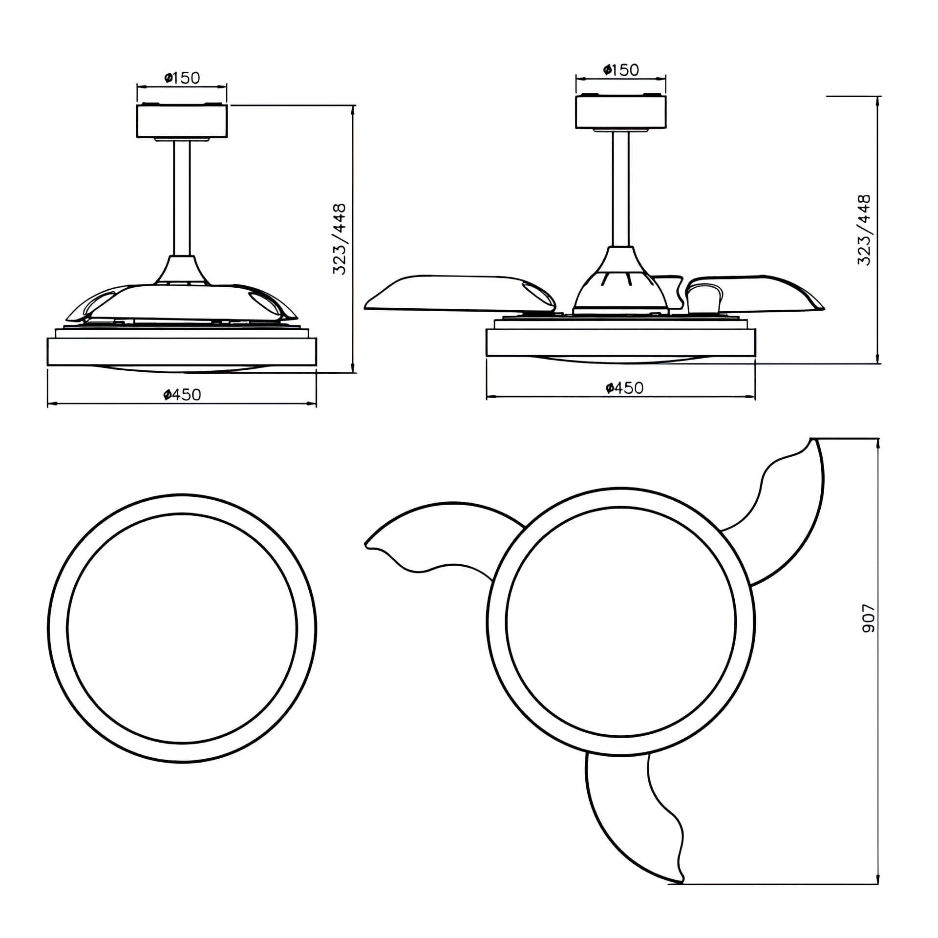 ***SIBERIA * Plafón / ventilátor - černý D43