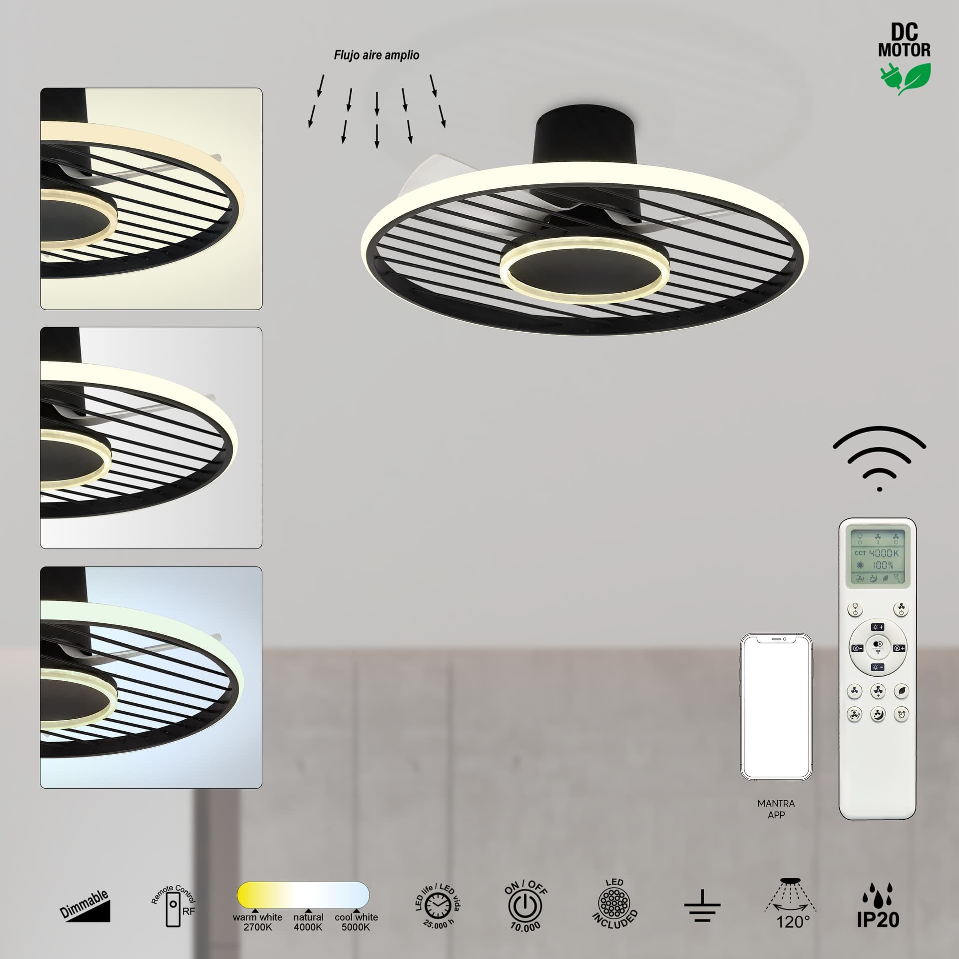 ***SOHO * Plafond / Ventilateur - Noir
