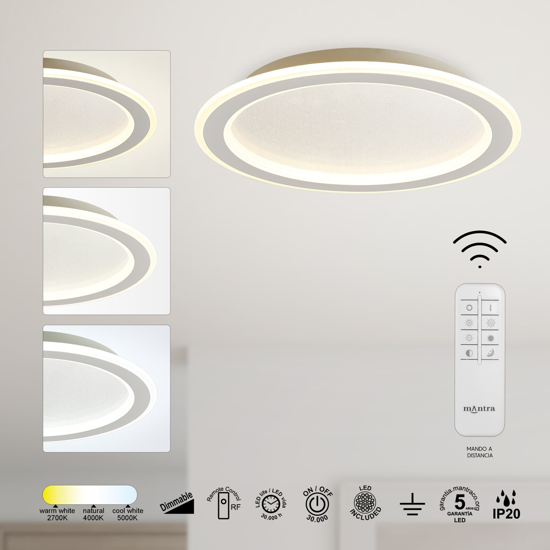 ***NABÍDKA/DES*** TULUM * PLAFONNIER LED 24W - DIMMABLE AVEC TÉLÉCOMMANDE - 3000-6000K