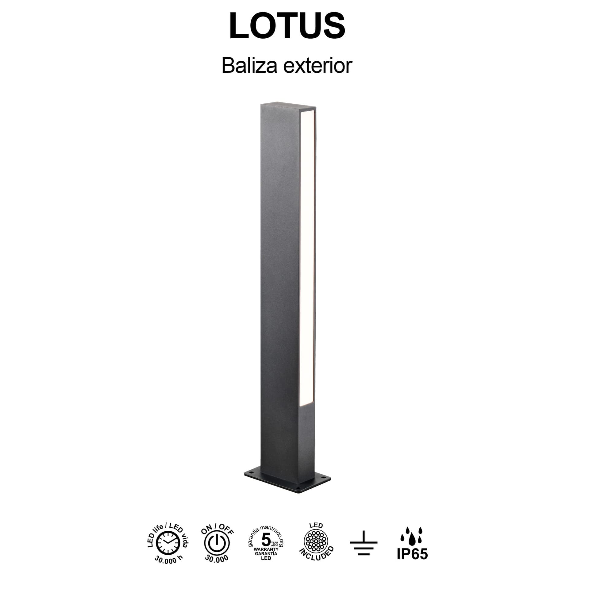 LOTUS * SLOUPEK 60CM IP65 10W 3000K TMAVĚ ŠEDÝ
