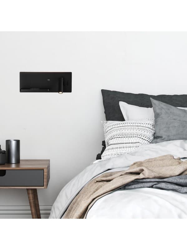 25184 nástěnné LED Čtecí svítidlo 3W + 6W nahoru svítidlo 3000K černá USB & WIRELESS CHARGERS